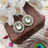 Vriksham Traditional Oval Green Kundan Stud Earrings-G20145